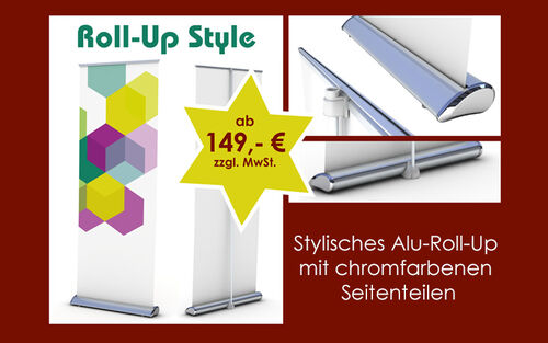 Displaysysteme: Roll Up Style - Angebot. Produziert von der Firma Kieweg Druck & Werbetechnik aus Passau, in Bayern.