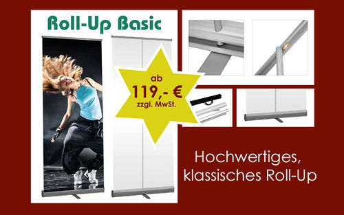 Displaysysteme: Roll Up Basic - Angebot. Produziert von der Firma Kieweg Druck & Werbetechnik aus Passau, in Bayern.
