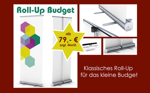 Displaysysteme: Roll Up Budget - Angebot. Produziert von der Firma Kieweg Druck & Werbetechnik aus Passau, in Bayern.