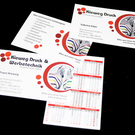 Druckprodukte: Visitenkarten. Produziert von Kieweg Druck & Werbetechnik aus Passau in Bayern.